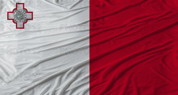 Maltese flag waving. Flag of Malta with cloth texture