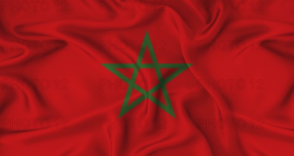 Realistic Morocco flag waving. Close up of flag of Morocco with cloth texture