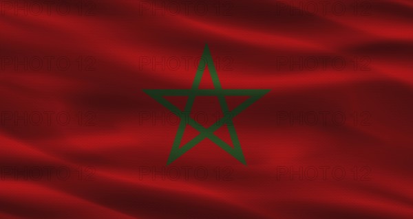 Moroccan flag with fabric texture. Realistic flag of Morocco waving