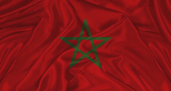Moroccan flag with fabric texture. Realistic flag of Morocco waving, National flag