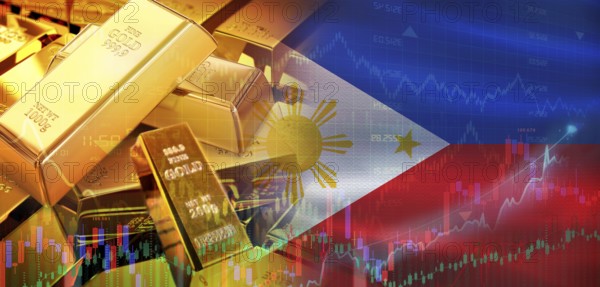 Gold bars stacked on Filipino flag. Philippines gold reserves, Concept