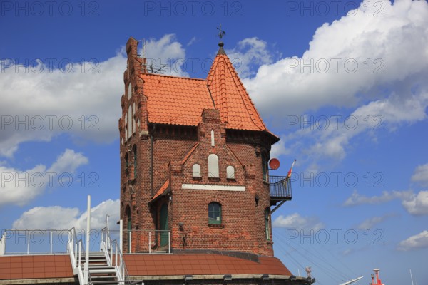 Pilot house, a heritage-protected building in the city's harbor, Stralsund, Vorpommern-Rügen district, Mecklenburg-Western Pomerania, Germany