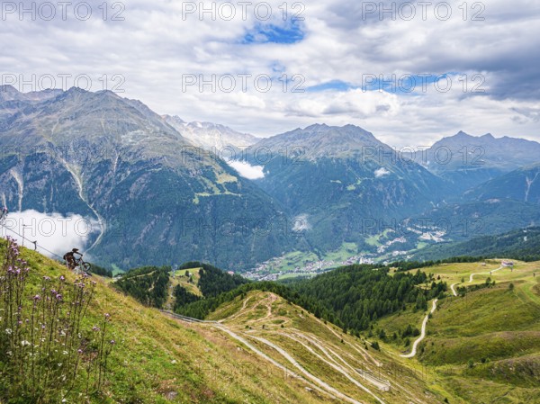 View from Giggijoch across Ötztal and down to Sölden, Tyrol, Austria