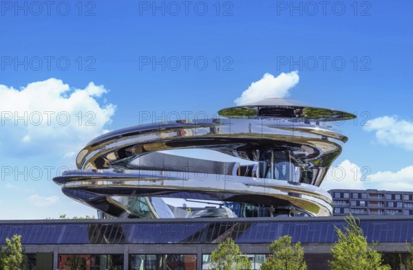Panoramic view of Rotterdam Old Port and river promenade waterfront areas of Wilhelminakade and Kop van Zuid. Financial business district skyline