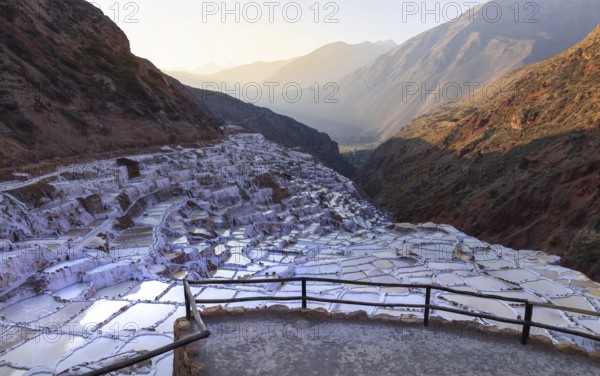 Scenic salinas Maras Salt mines in Sacred Valley Valle Sagrado in Cusco, Peru