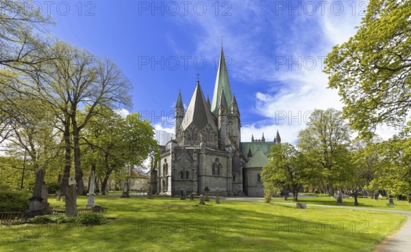 Norway, Trondheim town. Nidaros Cathedral in historic city center