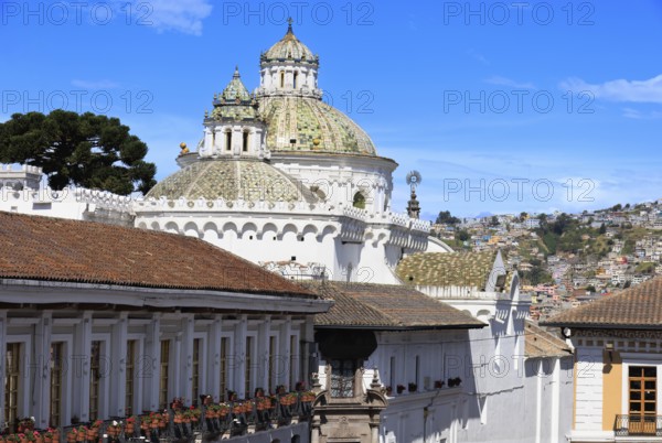 Quito, Ecuador. Society of Jesus church near cathedral basilica San Francisco in historic center