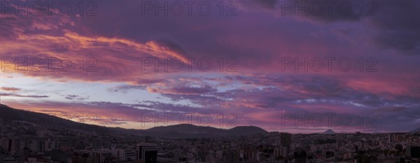 Skyline panoramic view of the historic center in Quito, Ecuador
