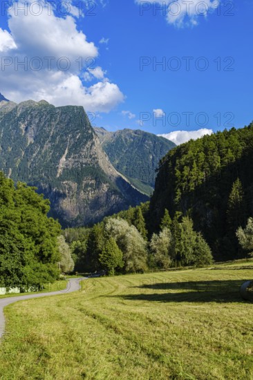 Picturesque mountain landscape with a view of the Acherkogel, on Lake Piburg in Oetz in the Ötztal, Tyrol, Austria