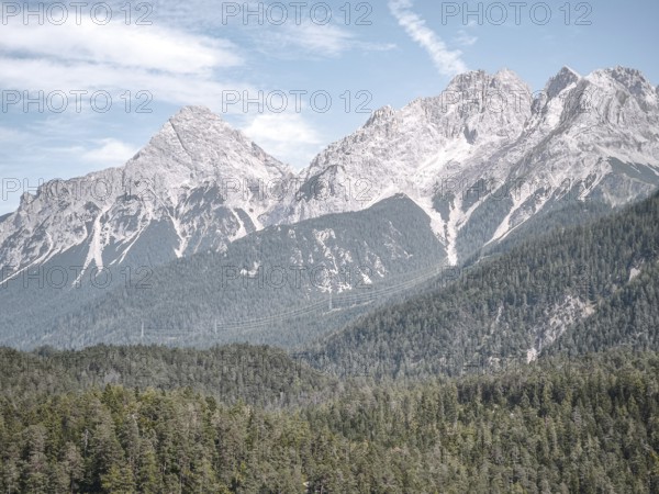 View of Sonnenspitze near Ehrwald in Tyrol, Austria, from south-west from Blindsee in Biberwier, Tyrol, Austria