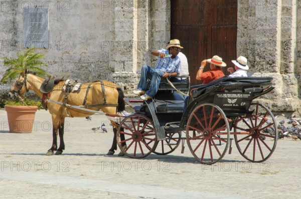Horse-drawn carriage for tourists Tourist tours in Old Havana, La Habana Vieja, Havana, Cuba