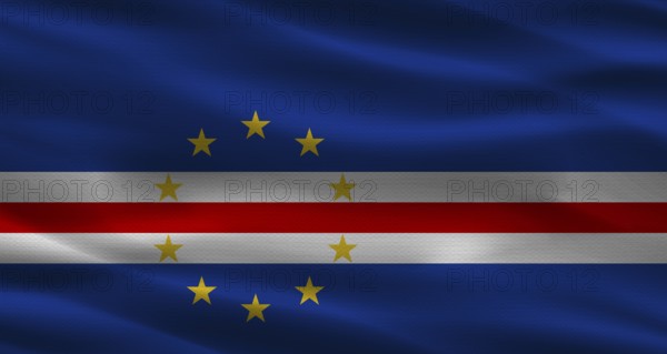 Cape Verde flag with fabric texture. Realistic flag of Cape Verde waving