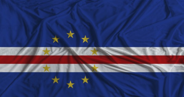 Cape Verdean flag with fabric texture background. National flag of Cape Verde with cloth texture