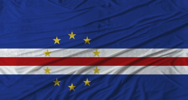 Cape Verdean flag waving. Flag of Cape Verde with cloth texture