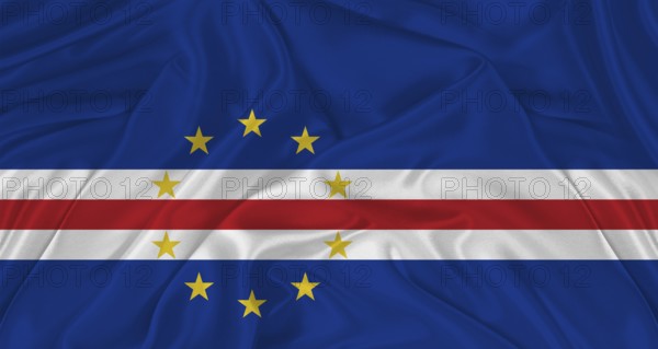 Flag of Cape Verde with cloth texture. Close up of Cape Verde flag waving
