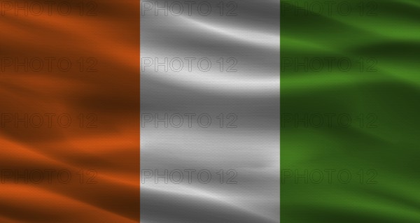 Ivory Coast flag with fabric texture. Realistic flag of Ivory Coast waving