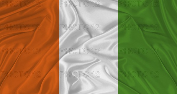 Flag of Ivory Coast with cloth texture. Close up of Ivory Coast flag waving