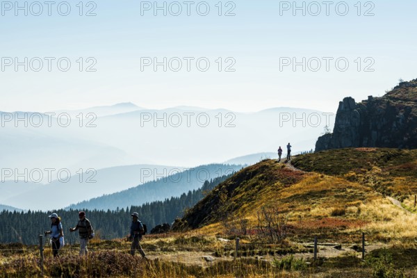 Staggered mountain ranges in haze, at Hohneck, Col de la Schlucht, Vosges, Alsace-Lorraine, Vosges Haut-Rhin Department, France