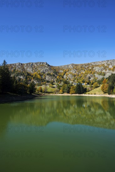 Picturesque mountain lake in autumn, Lac de Forlet, Lac des Truites, Col de la Schlucht, Vosges, Alsace-Lorraine, Department of Vosges Haut-Rhin, France