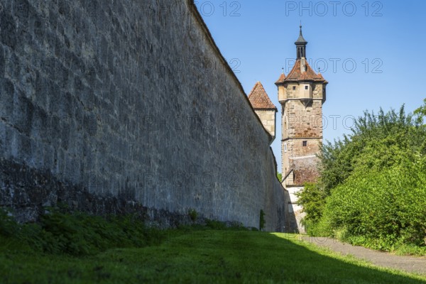 City wall, historical city of Rothenburg ob der Tauber, middle Franconia, Bavaria, Germany