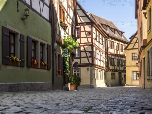 Half-timbered houses, historical city of Rothenburg ob der Tauber, old town, middle Franconia, Bavaria, Germany