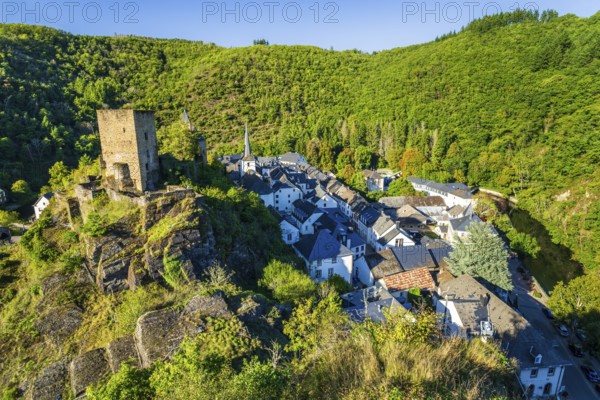 Castle of Esch-Sur-Sure, old historical city, hilly mountains of the Ardennes, Kanton Wiltz, Grand Duchy of Luxembourg