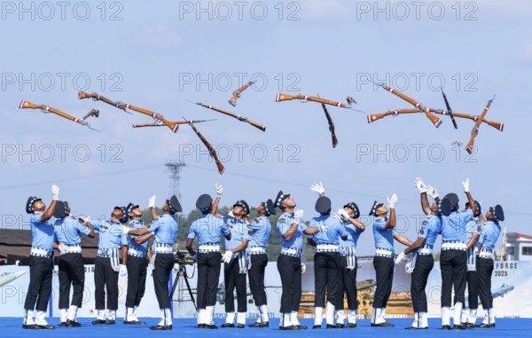 Indian Air Force personnel perform a bayonet drill demonstration as part of the 93rd Air Force Day celebrations on November 6, 2025 in Guwahati, India