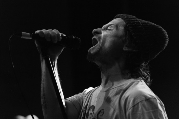 Keith Caputo, singer of Life of Agony, live on 30 Years of Ugly Tour at Berlin's Columbia Theater on 11.11.2025. Note: the photo was later converted to b/w