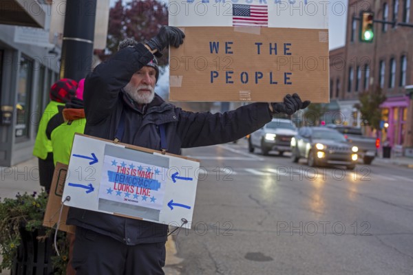 Milan, Michigan USA - 11 November 2025 - On Veterans Day, veterans held rallies across the country to oppose ICE, military occupation of cities, and Trump Administration cuts that hurt poor and working people. The Milan rally was in a small city in rural Michigan