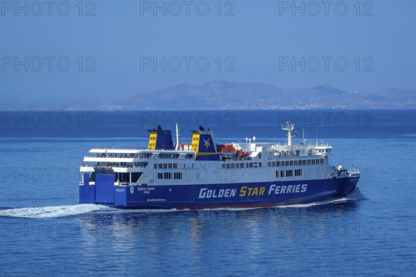 Mykonos, Cyclades, Greece - Golden Star Ferries' Andros Queen ferry on its way to Andros Island