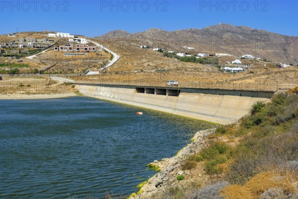Mykonos, Cyclades, Greece — Marathi Dam, Mykonos Municipal Water Supply and Sanitation Company has two dams, Marathi Reservoir and Fokos Reservoir, to supply water to the island. Due to the prolonged drought, both are almost empty and are not being used
