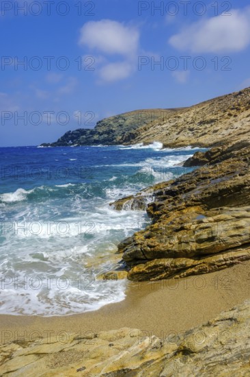 Mykonos, Cyclades, Greece - Fokos Beach, small settlement with sandy beach in the north of the island