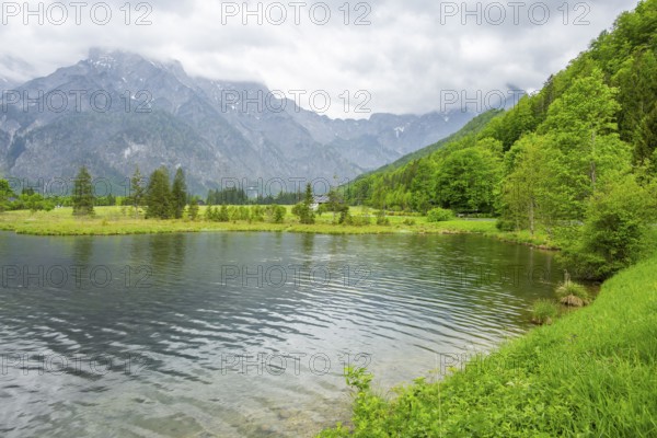 Landscape of Lake Almsee on a rainy day in spring, Salzkammergut, Austria