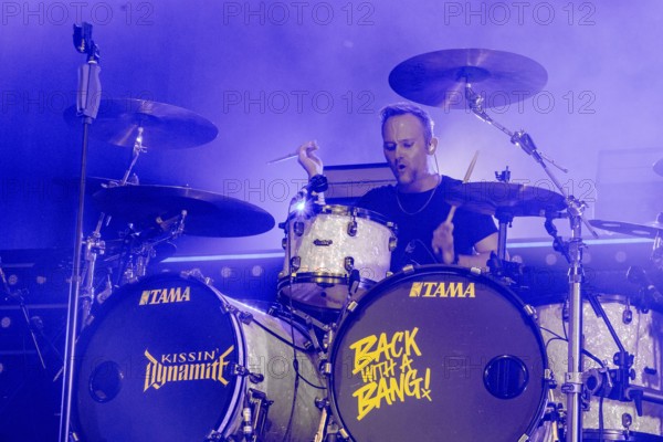Sebastian Berg, drummer of the band Kissin' Dynamite live on Back with a Bang World Tour at Capitol Hanover on 09.11.2025