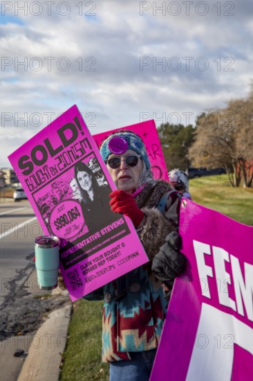 Farmington Hills, Michigan USA - 10 November 2025 - Activists picket U.S. Senator Haley Stevens' suburban Detroit office to protest the senator's acceptance of campaign funding from the American Israel Public Affairs Committee (AIPAC). CodePink is a feminist anti-war organization