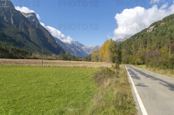 Road to Pyrenees mountains, Bielsa, Huesca province, Aragon, Spain - Ordesa y Monte Perdido, National Park