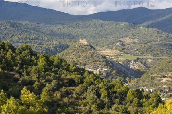 Castillo de Boltaña hilltop castle above village of Boltana, Huesca province, Aragon, Spain