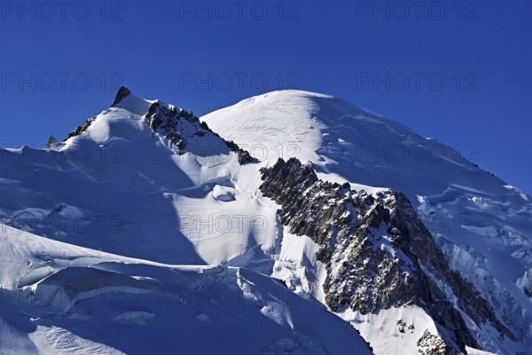 Mont Maudit covered with snow from the left, Mont-Blanc, Aiguille du Midi mountain station viewing platform, Chamonix-Mont-Blanc, Haute-Savoie, France