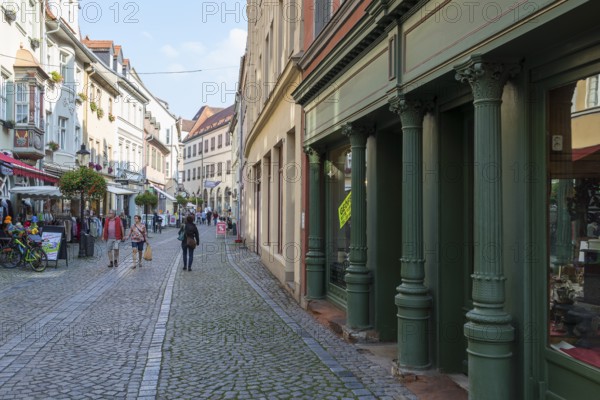 Town houses and shops on Herrenstraße in the old town of Naumburg (Saale), Saxony-Anhalt, Germany