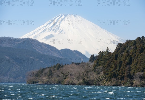 View of Lake Ashi with Mount Fuji volcano, Hakone, Japan