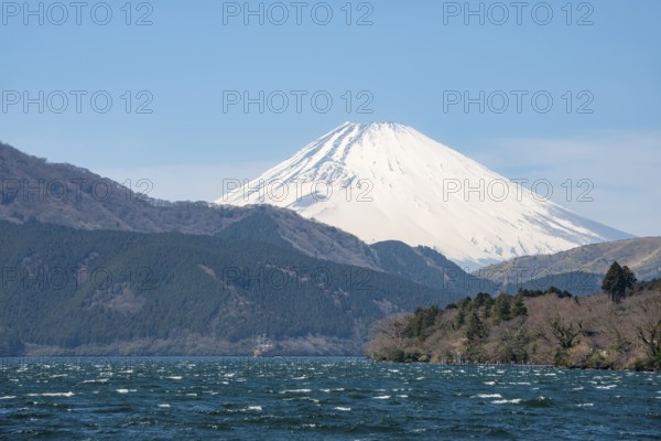 View of Lake Ashi with Mount Fuji volcano, Hakone, Japan