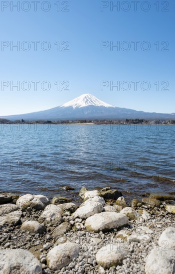 Lake Kawaguchi with volcano Mt. Fuji, Yamanashi Prefecture, Japan