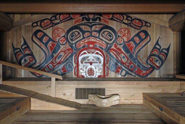White Grizzly Wall Mural, Community Center, First Nation Village of the Gitga'ata Tribe, Tsimshian, Hartley Bay, British Columbia, Canada