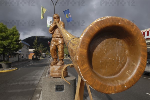 Alphorn Blower sculpture, Smithers, British Columbia, Canada
