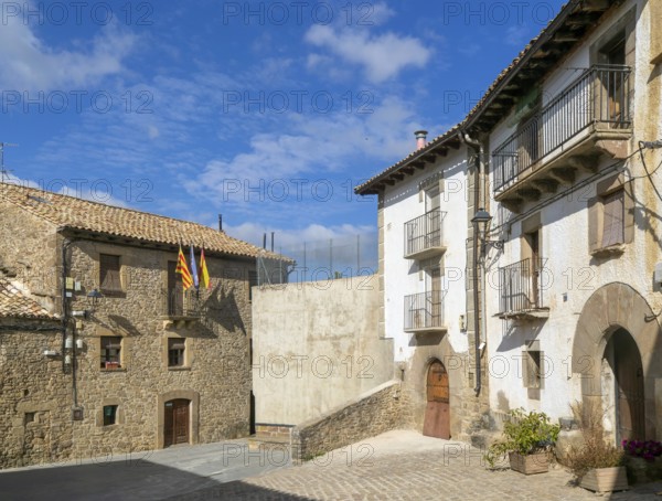 Buildings in the medieval village of Longás, Val d'Onsella, Zaragoza province, Aragon, Spain