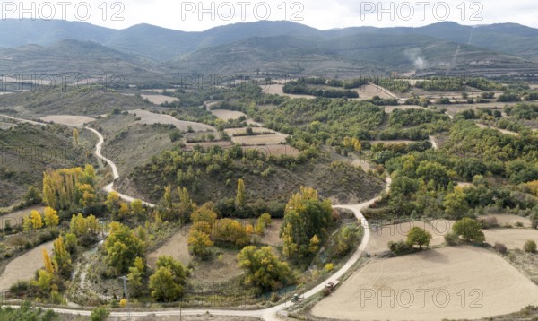Countryside view from village of Isuerre, Val d'Onsella, Zaragoza province, Aragon, Spain