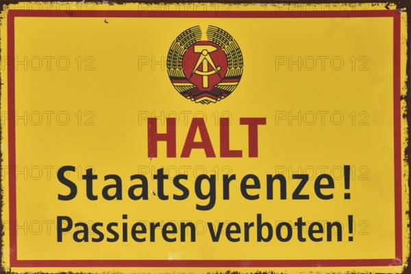 Old sign on the border of West Berlin and East Berlin, during the Cold War, Berlin, Germany