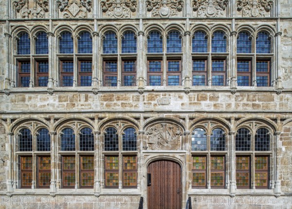 Façade of 16th century guildhall of the Free Boatmen, Gildehuis der Vrije Schippers at the Graslei in the city Ghent, East Flanders, Belgium