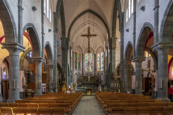 Neo-Gothic St. Nicholas Church, Eglise Saint-Nicolas interior in the city La Roche-en-Ardenne, province of Luxembourg, Ardennes, Wallonia, Belgium