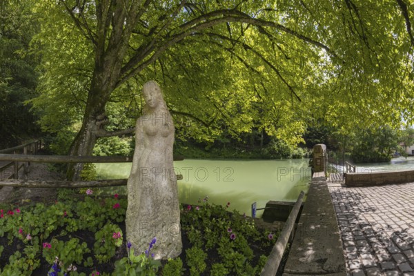 Stone sculpture of the beautiful Lau, Blaubeuren, Swabian Jura, Baden-Württemberg, Germany